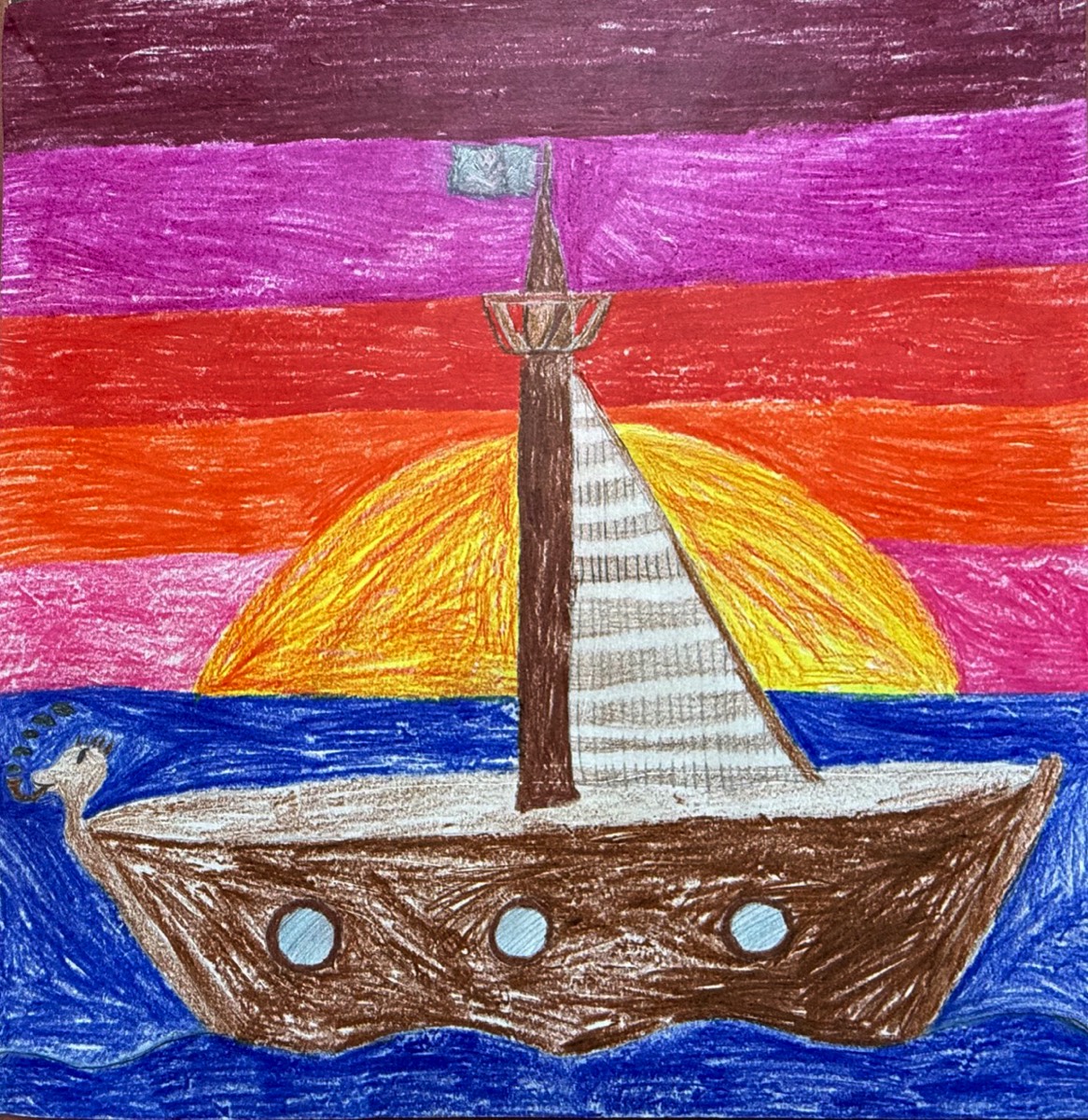 Anouk Göbler, 7 Jahre, Der Sonnenuntergang, Buntstifte