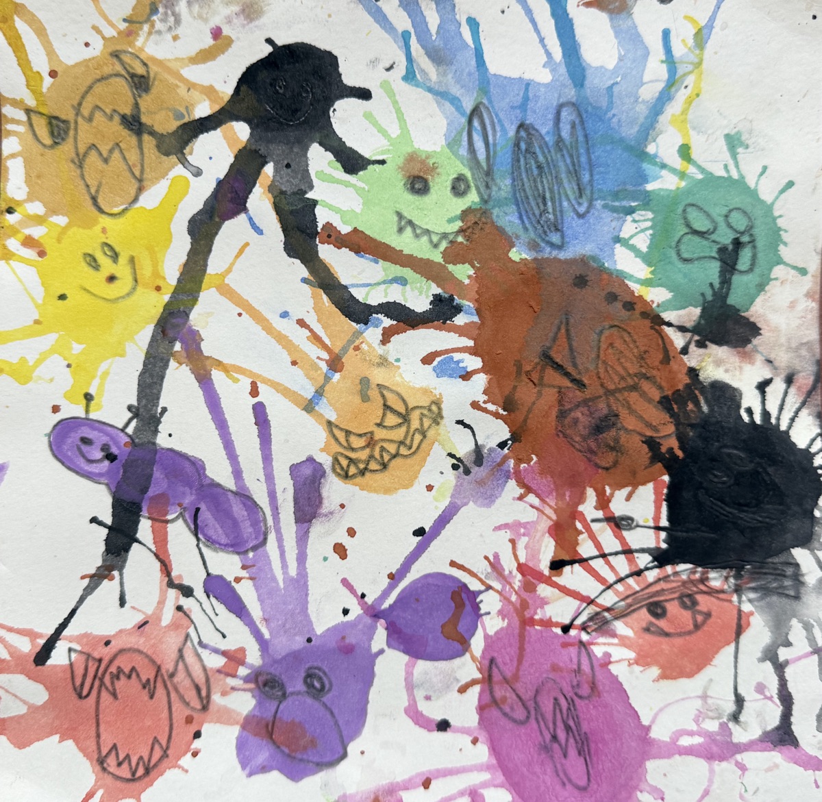 Noah Williams, 7 Jahre, Fleckenmonster, Mischtechnik