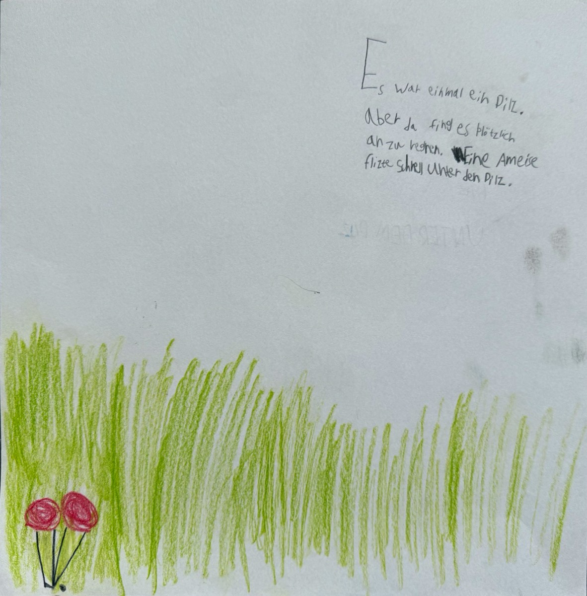 Fritz Schmidt, 6 Jahre, Unter dem Pilz, Bunt- und Bleistift