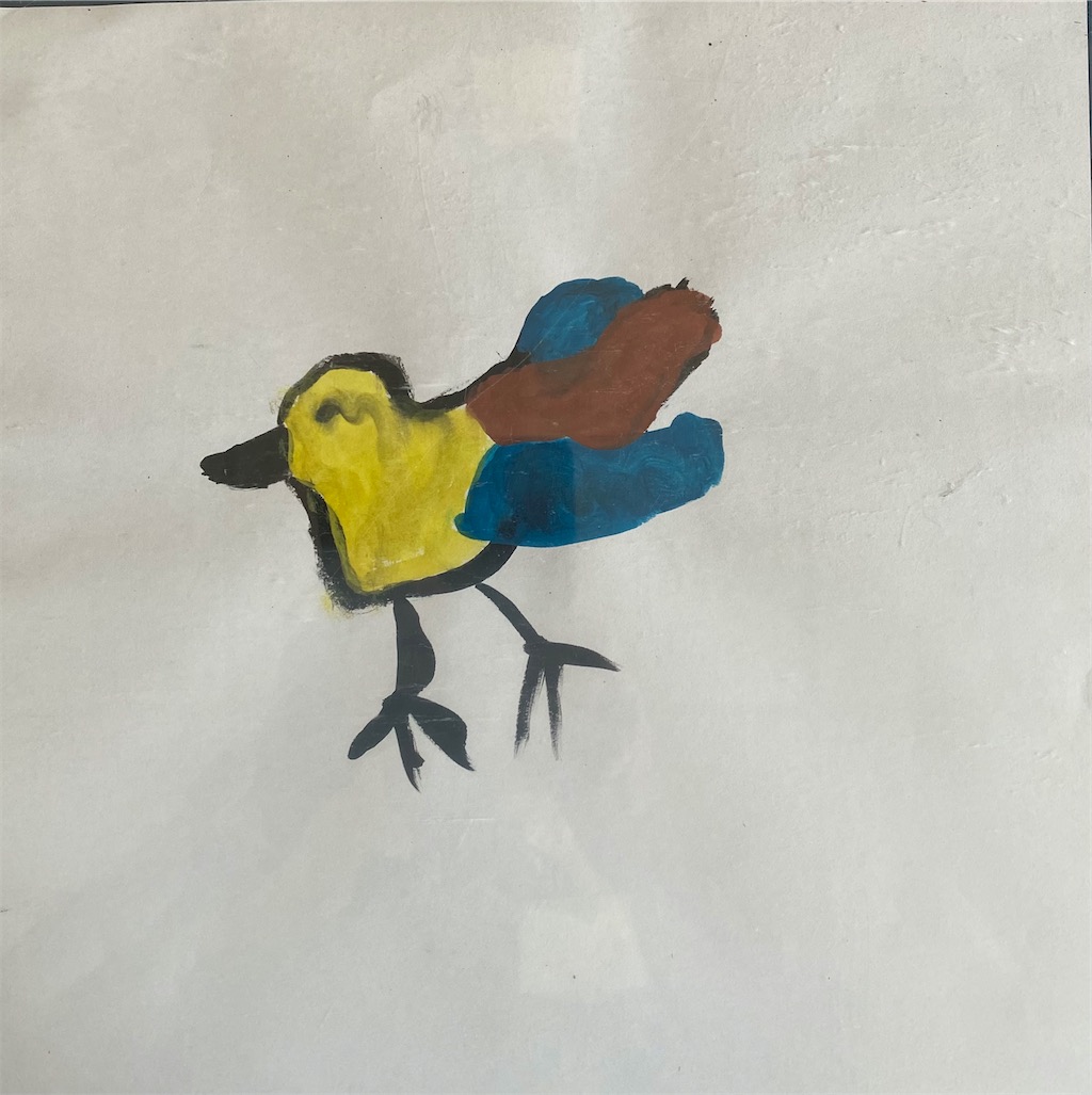 Sinan Yaman, Vogel mit links gemalt, Deckfarbe