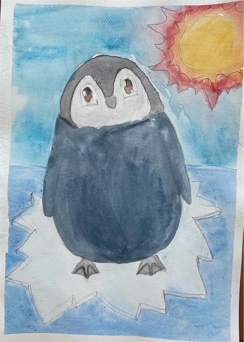Lea He, 9 Jahre, Pinguin, Aquarell