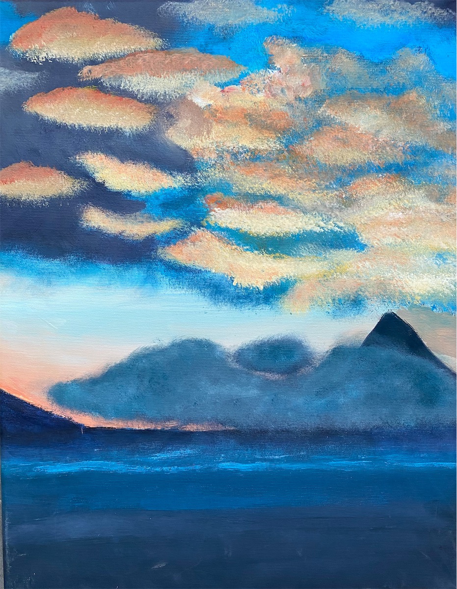 Stella Zihan Xu, 13 Jahre, Der Vulkan und das Meer, Acryl auf Leinwand