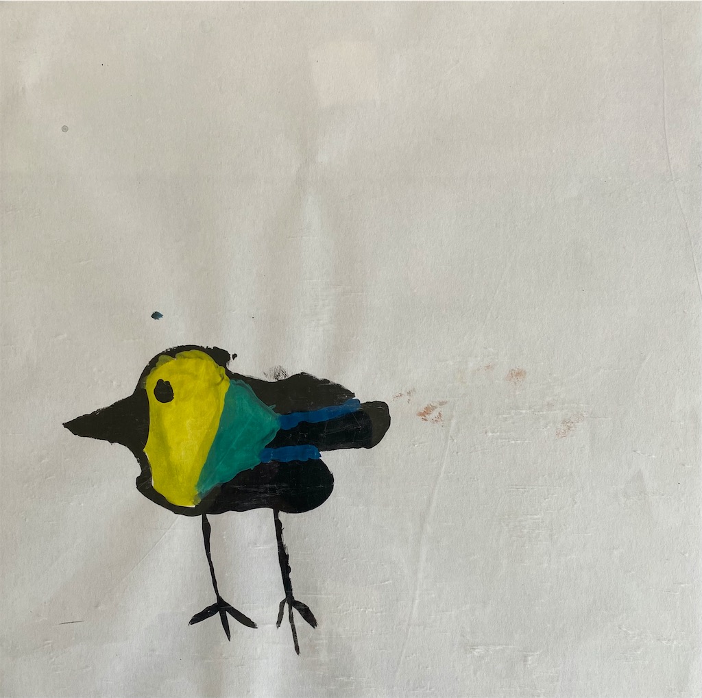 Sinan Yaman, 12 Jahre, Vogel blind gemalt, Deckfarbe