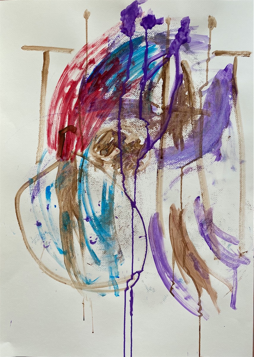 Julius Jakob, 7 Jahre, Kopfüber, Gouache