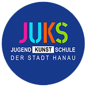 Logo JUKS Hanau, Schrift auf blauem Hintergrund